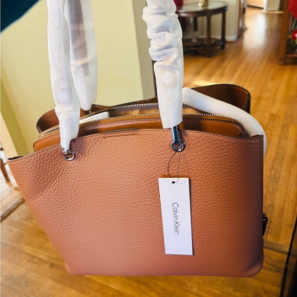Calvin Klein Handbags - Calvin Klein Cognac Pebbled Leather Tote
